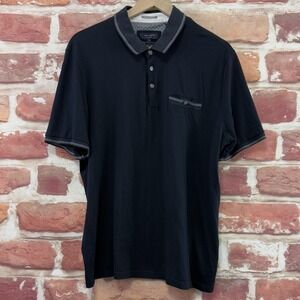 Ted Baker Polo Shirt Mens 6 Blue Contrast Collar Short Sleeve Pocketed